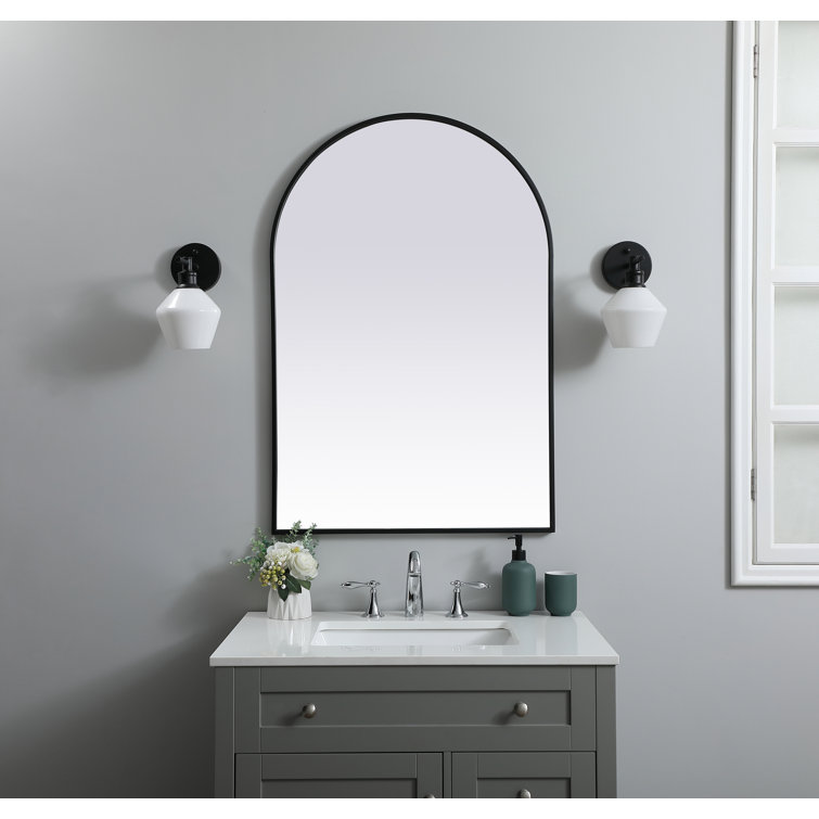 Black Metal Arch Wall Mirror with Vertical Mount