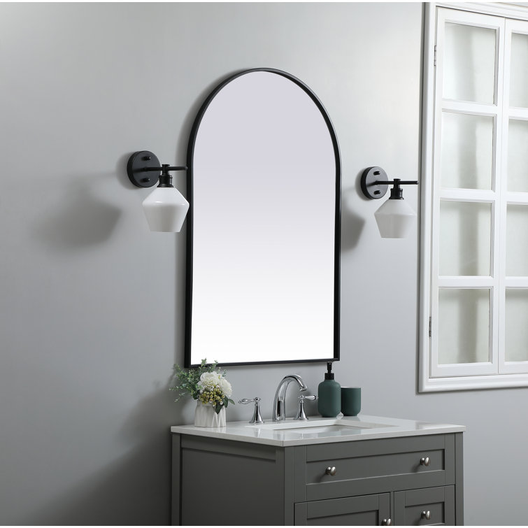 Black Metal Arch Wall Mirror with Vertical Mount