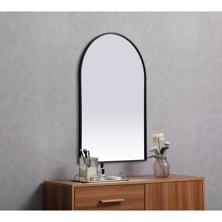 Black Metal Arch Wall Mirror with Vertical Mount