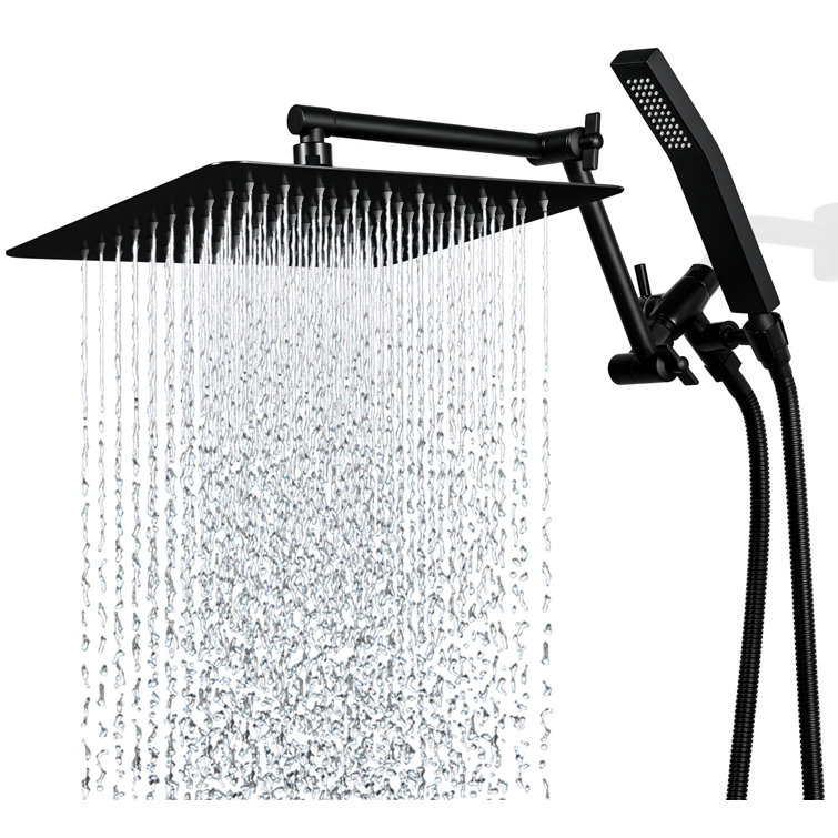 Matte Black 12-Inch Dual Rain Shower Head with Handheld