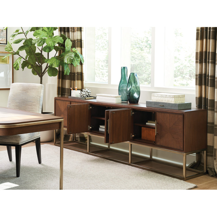 Cameron Long Walnut Media Console with Silver Leaf Base