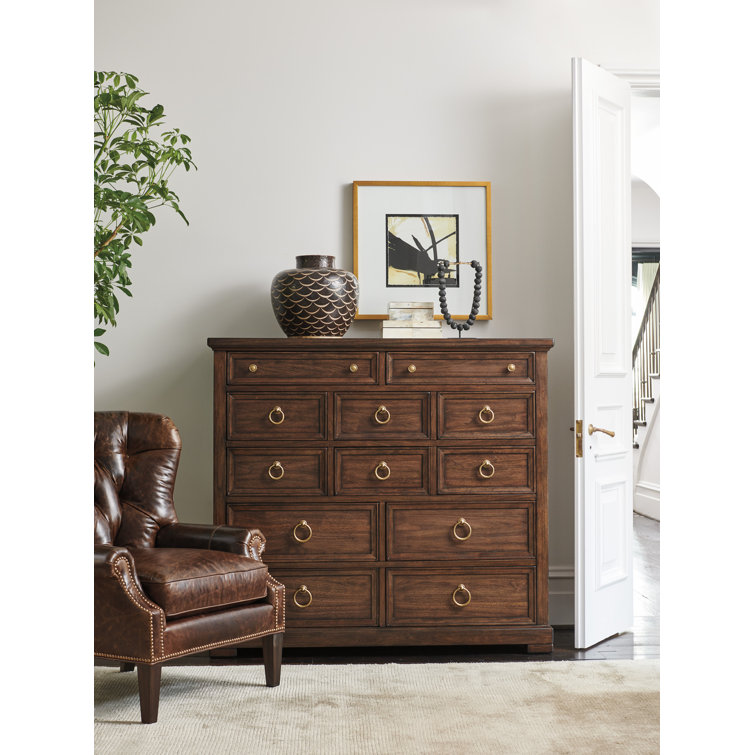 Walnut Brown 12-Drawer Transitional Gentleman's Chest
