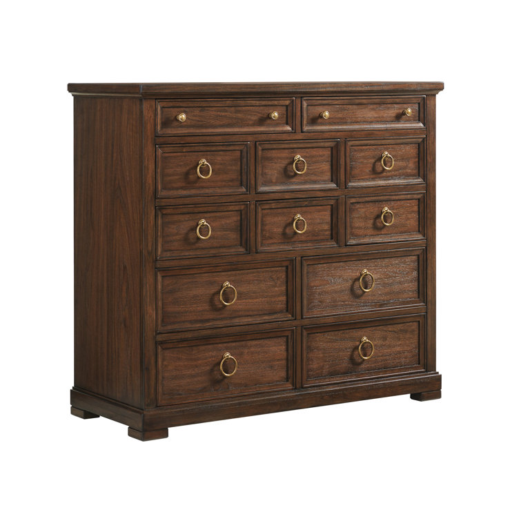 Walnut Brown 12-Drawer Transitional Gentleman's Chest