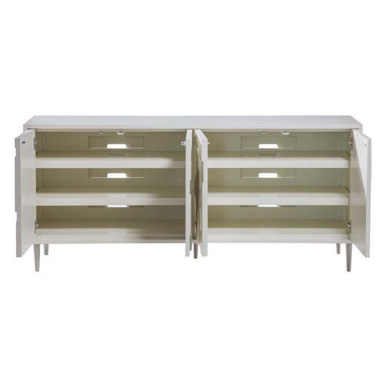 Mid-Century Modern White Media Console with Abstract Relief Carvings