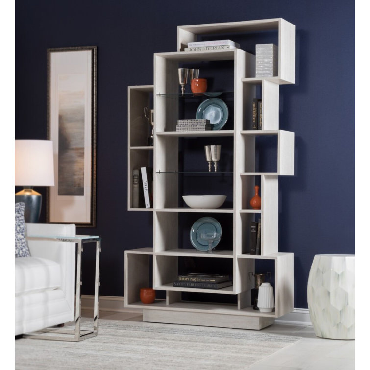 Misty White Gray Adjustable Asymmetrical Wood Bookcase