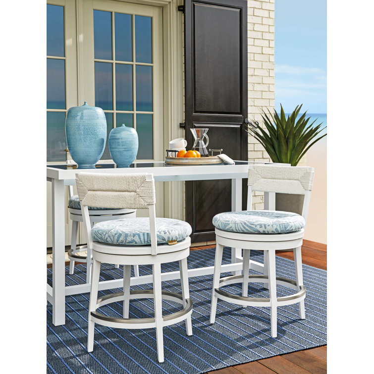 Pearl White Metal Swivel Counter Stool with Upholstered Seat