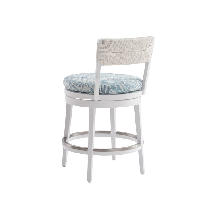 Pearl White Metal Swivel Counter Stool with Upholstered Seat