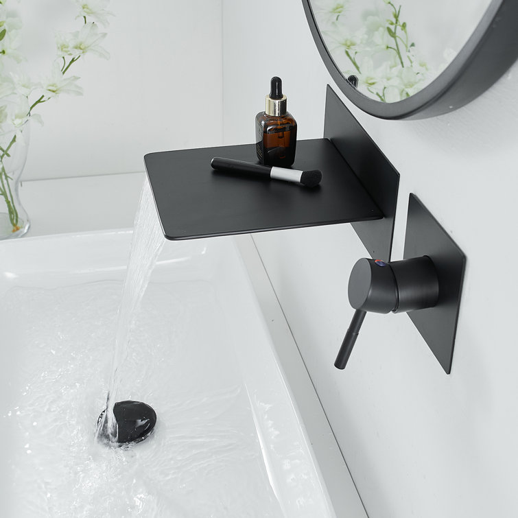 Matte Black Wall-Mounted Single-Handle Waterfall Bathroom Faucet