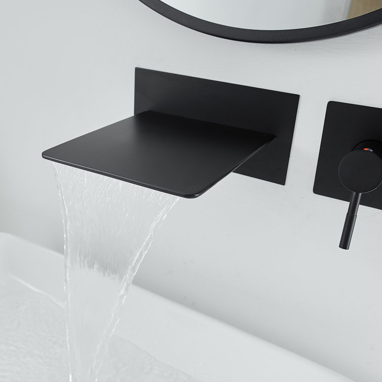 Matte Black Wall-Mounted Single-Handle Waterfall Bathroom Faucet