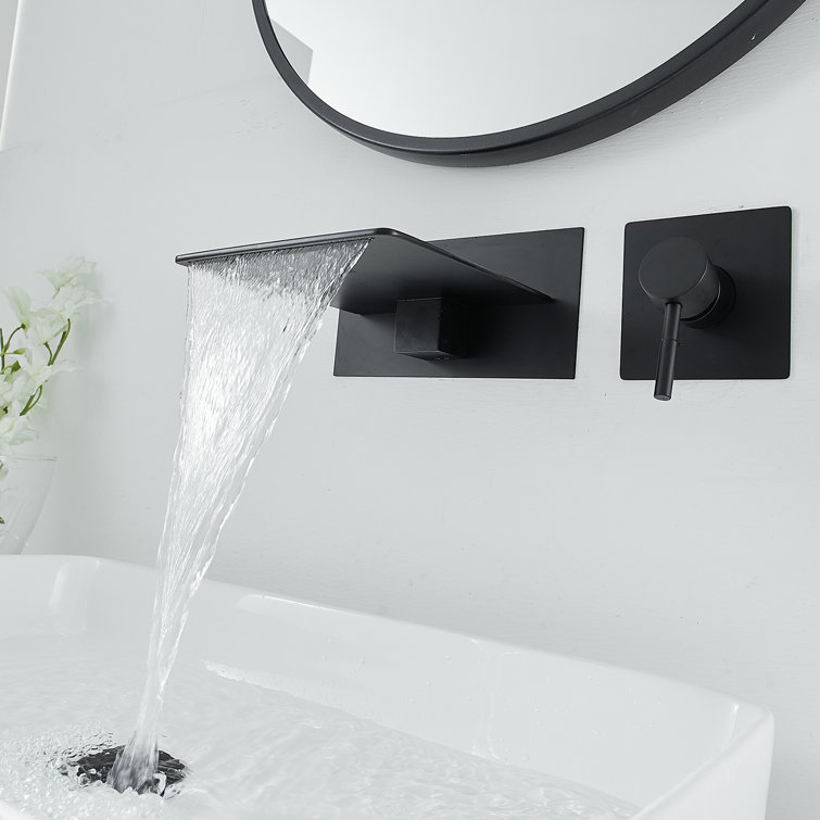 Matte Black Wall-Mounted Single-Handle Waterfall Bathroom Faucet