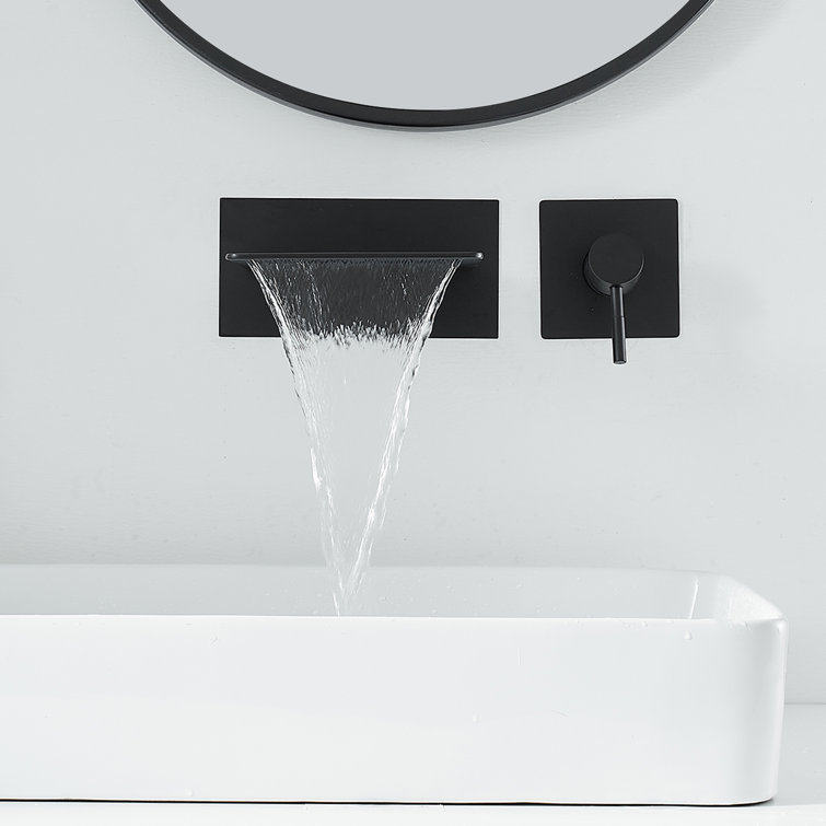 Matte Black Wall-Mounted Single-Handle Waterfall Bathroom Faucet