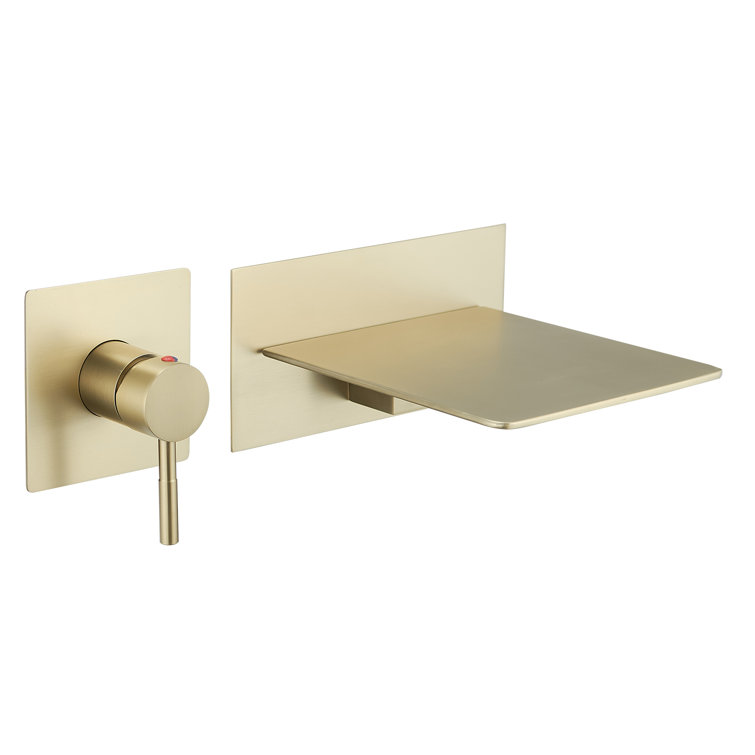 Brushed Gold Wall-Mount Single-Handle Bathroom Faucet with Shelf
