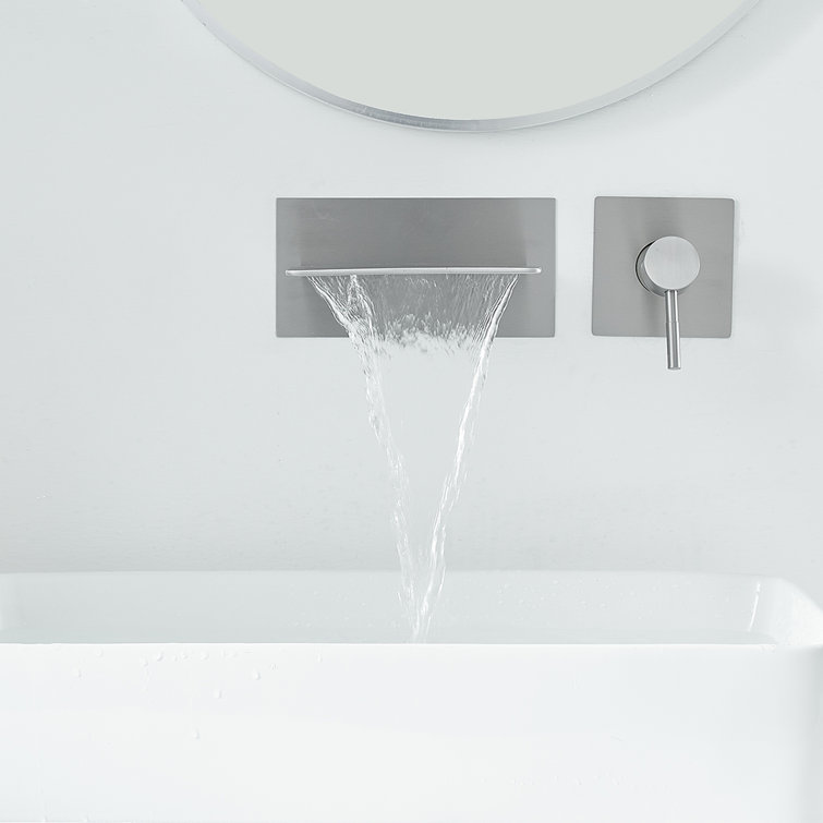 Brushed Nickel Wall-Mount Waterfall Bathroom Faucet