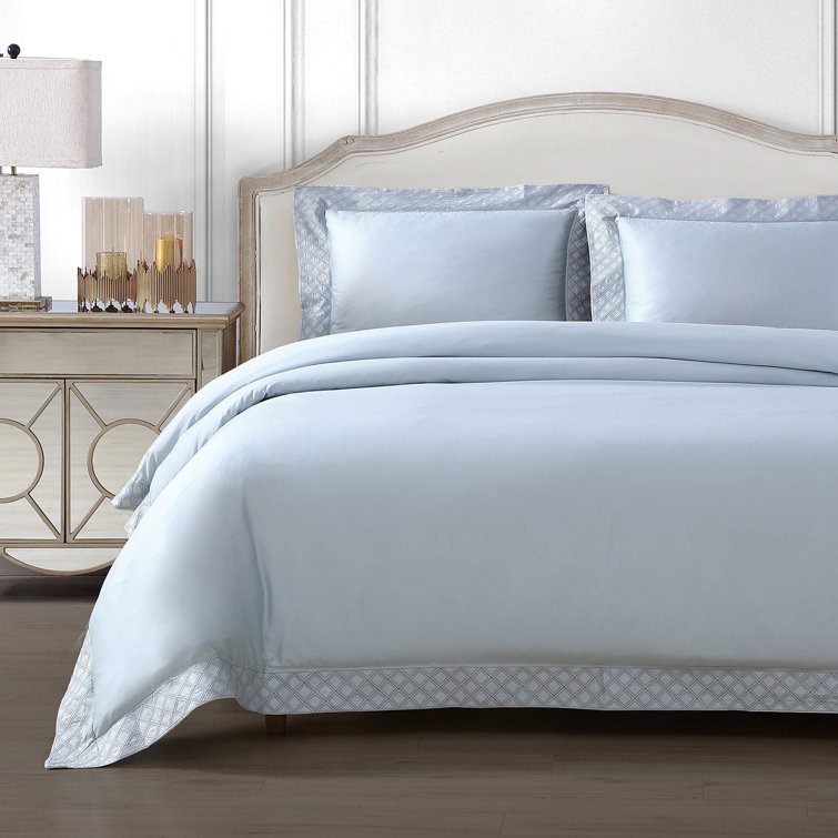 Light Blue Cotton Sateen Queen Duvet Cover Set