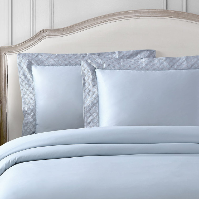 Light Blue Cotton Sateen Queen Duvet Cover Set