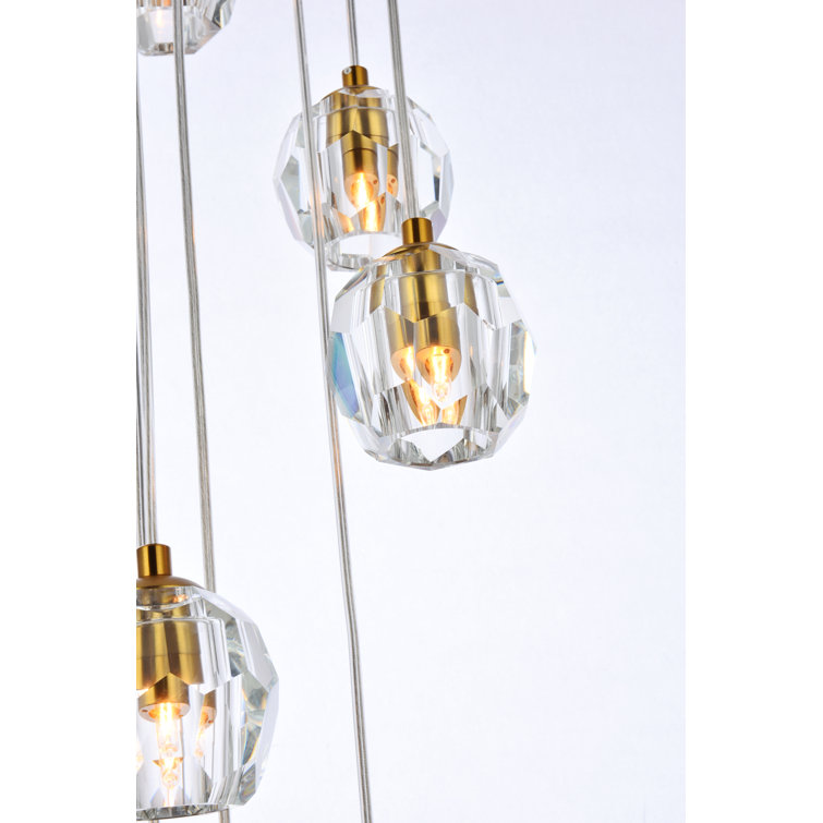 Gold Crystal Glass 10-Light Cluster Pendant