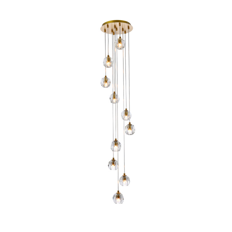 Gold Crystal Glass 10-Light Cluster Pendant