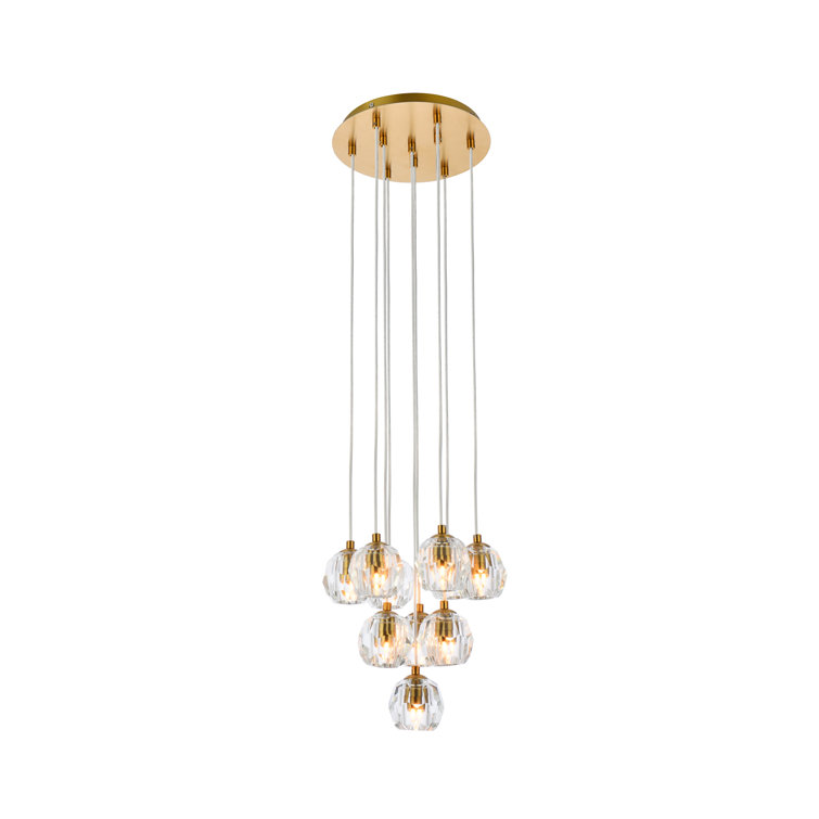 Gold Crystal Glass 10-Light Cluster Pendant