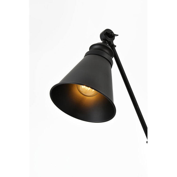 Black Iron Plug-In Swing Arm Sconce with Cone Shade