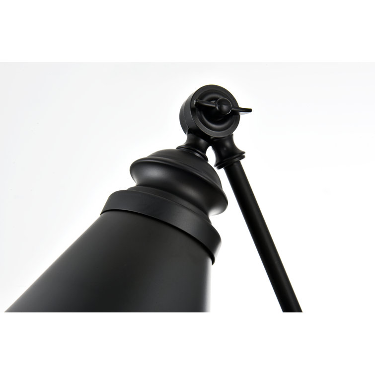 Black Iron Plug-In Swing Arm Sconce with Cone Shade