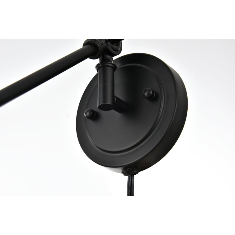 Black Iron Plug-In Swing Arm Sconce with Cone Shade