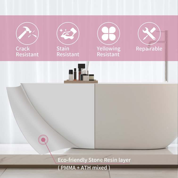 59'' Matte White Acrylic Freestanding Soaking Bathtub