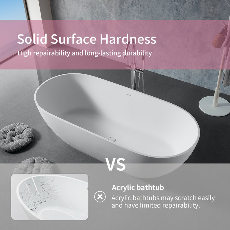 59" White Acrylic Freestanding Soaking Bathtub with Drain