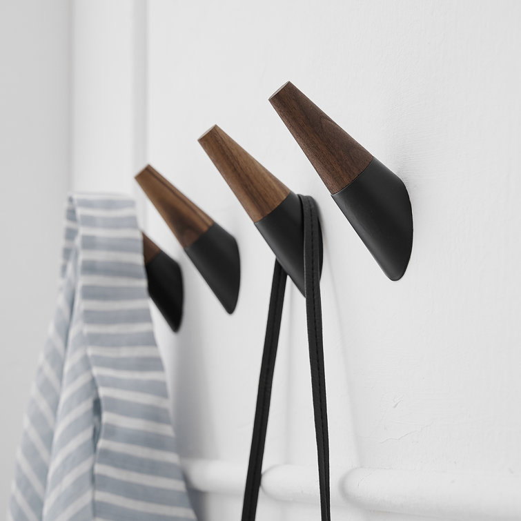Black and Walnut Wall Mounted Towel Hooks Set