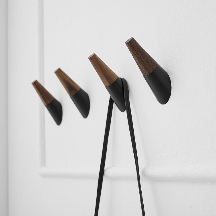 Black and Walnut Wall Mounted Towel Hooks Set