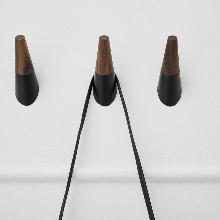 Black and Walnut Wall Mounted Towel Hooks Set