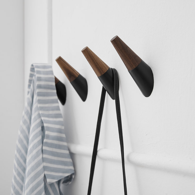 Black and Walnut Wall Mounted Towel Hooks Set