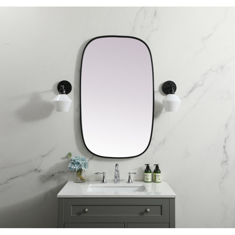 Black Metal Frame Oval Wall Mirror 24 x 40 Inch