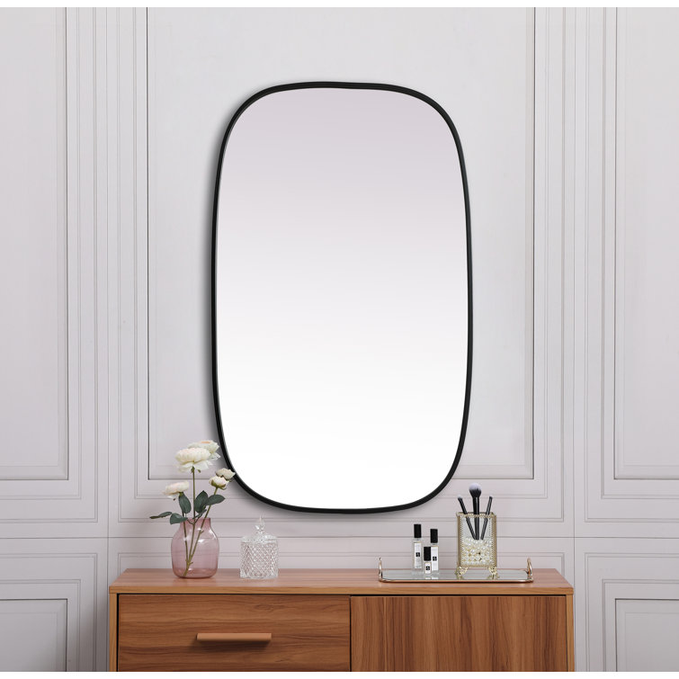 Black Metal Frame Oval Wall Mirror 24 x 40 Inch