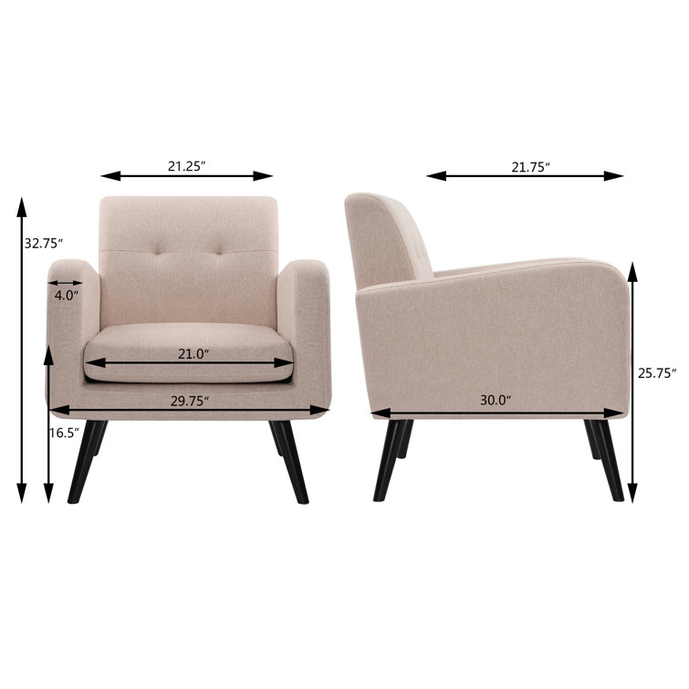 Beige Upholstered Mid-Century Modern Armchair with Wood Legs
