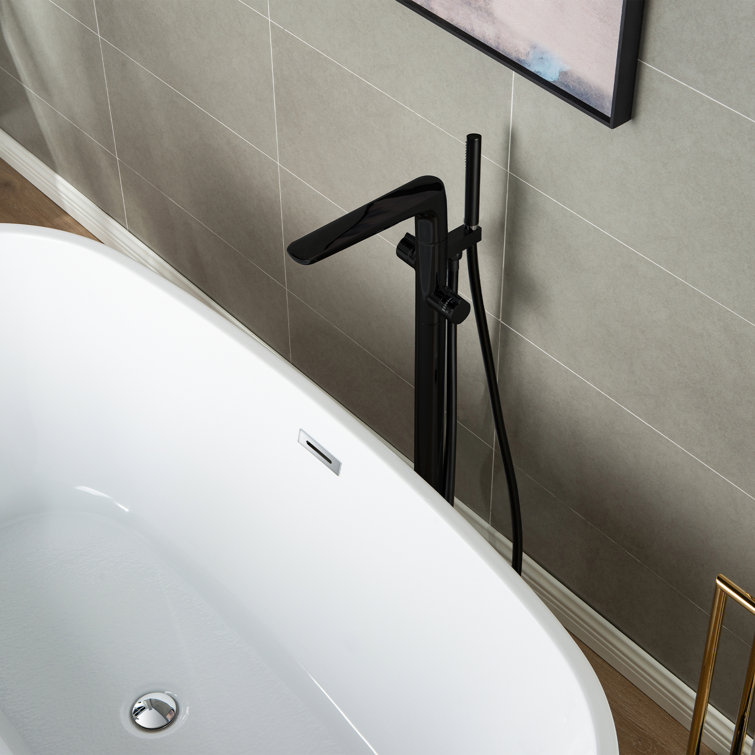 Matte Black Brass Floor Mount Bathtub Faucet with Hand Shower