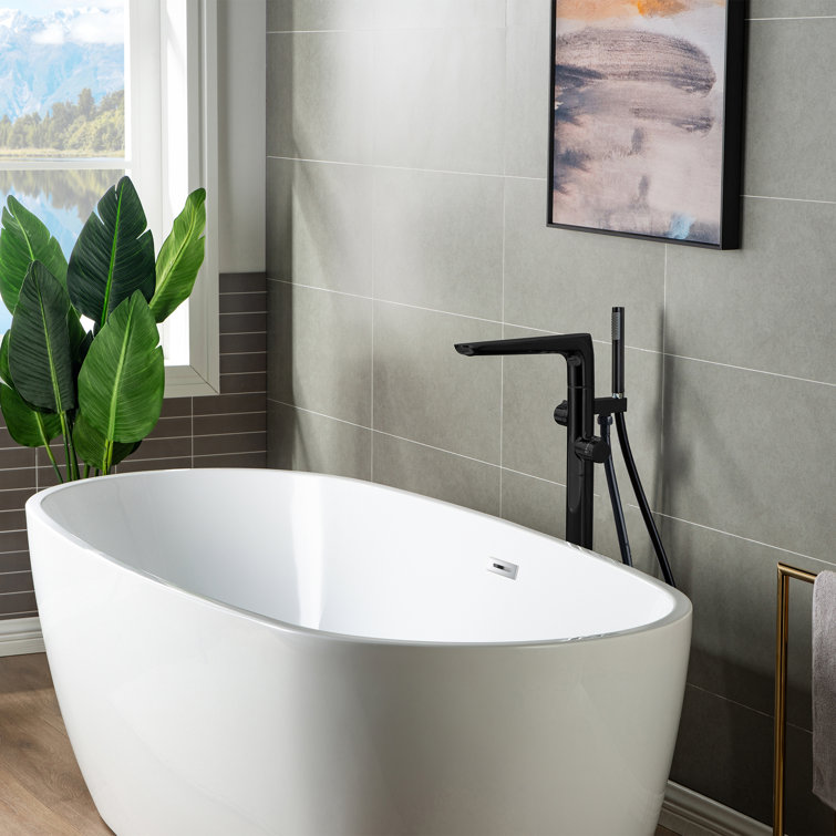 Matte Black Brass Floor Mount Bathtub Faucet with Hand Shower