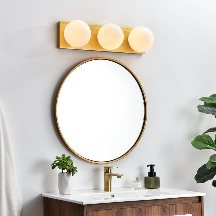 Brass 3-Light Dimmable Vanity Fixture with Beige Glass Shades
