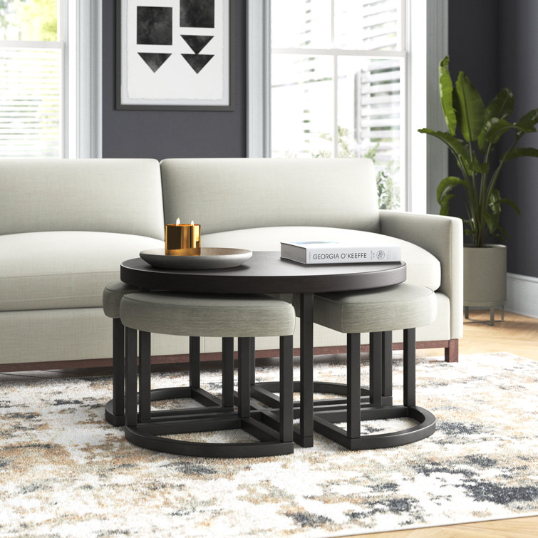Yukon Dark Brown Wood Coffee Table with Stools