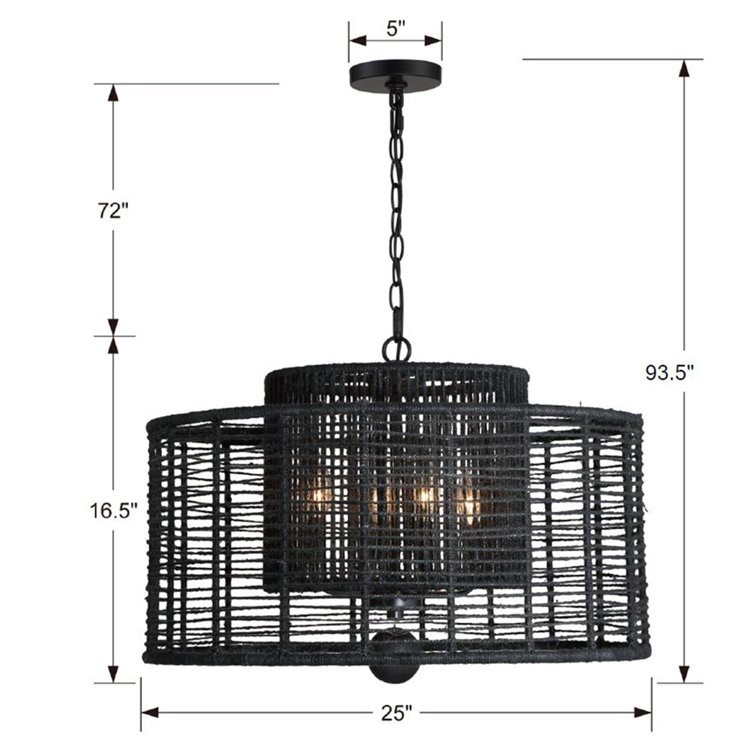 Matte Black Drum Filigree 4-Light Chandelier