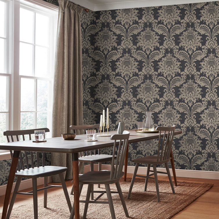 Luxurious Black and Gold Damask Removable Wallpaper