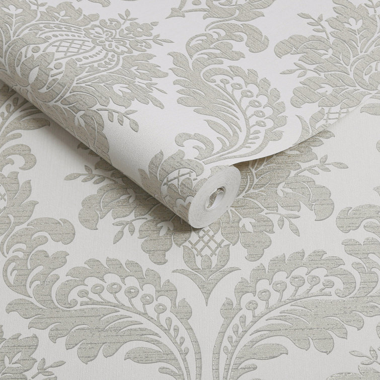 Luxurious Grey Damask Removable Vinyl Wallpaper Roll