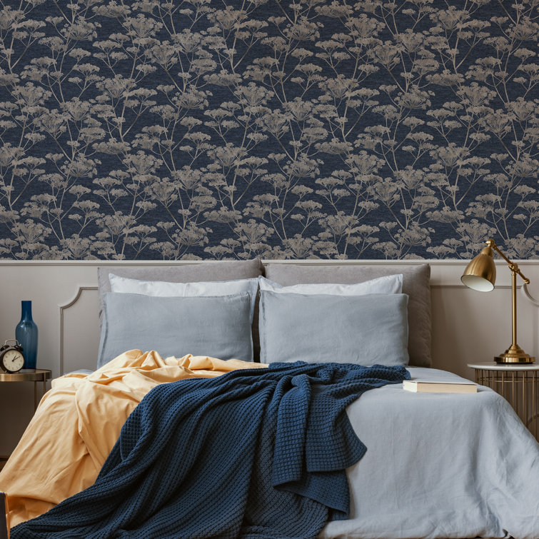 Sapphire Blue Floral Non-Pasted Removable Wallpaper
