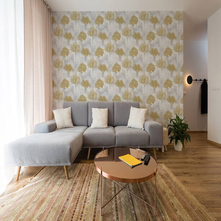 Mustard and Gray Non-Woven Removable Wallpaper