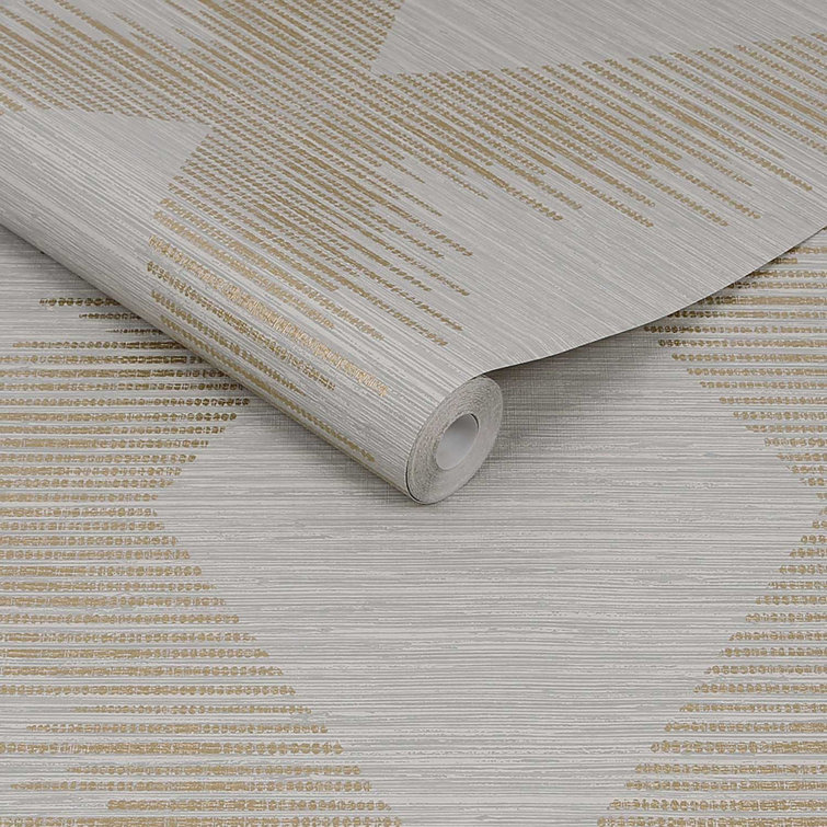 Neutral and Gold Geometric Grasscloth Wallpaper