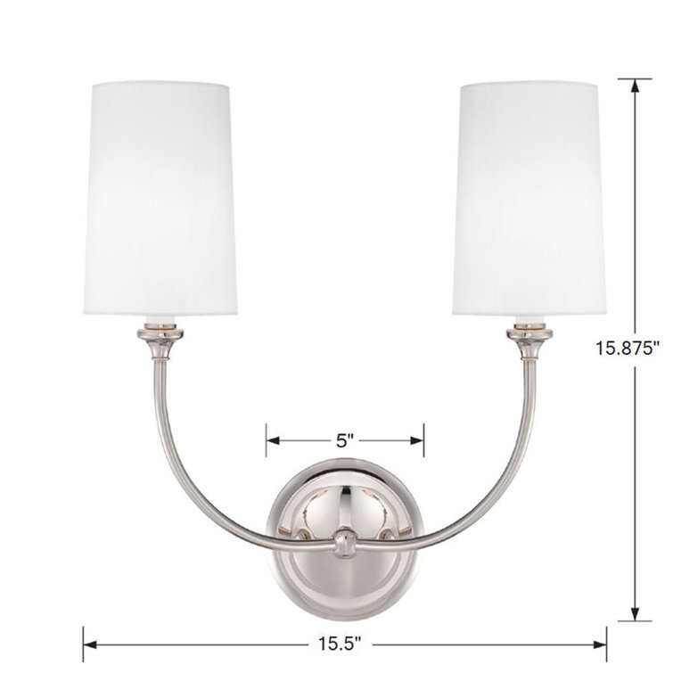 Sylvan Polished Nickel 2-Light Sconce with White Linen Cylinder Shades