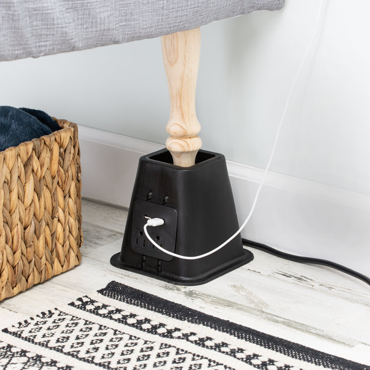 Black Plastic Bed Risers with Power Outlets and USB Ports