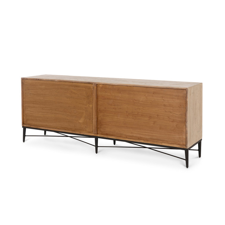83'' Natural Woven Wood Console Table with Cabinet