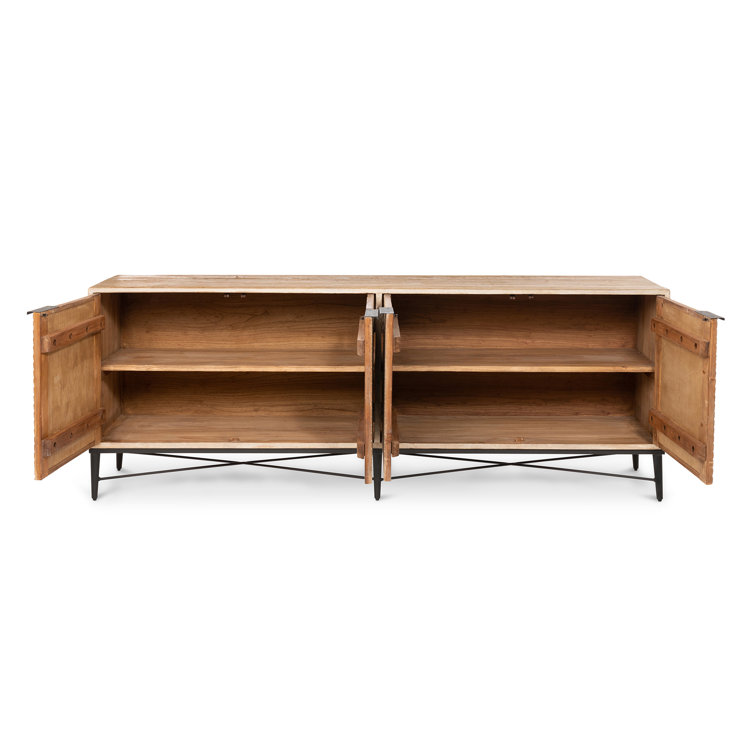 83'' Natural Woven Wood Console Table with Cabinet
