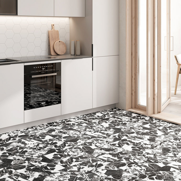 Senzia 8" x 8" Black and White Marble-Look Porcelain Tile