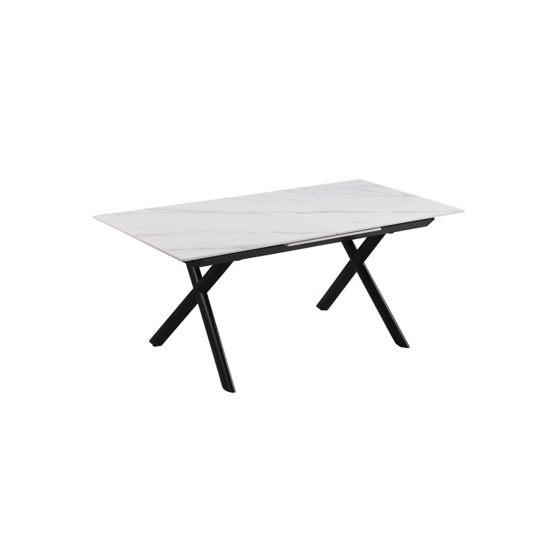 White Stone Top Extendable Dining Table with 4 Gray Upholstered Chairs